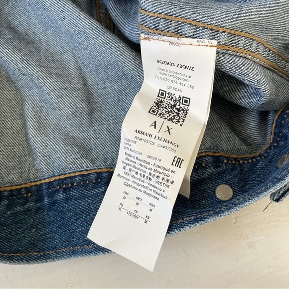 Armani Exchange Men's Denim Jacket with Removable Gray Fleece Hood Size M - Picture 9 of 10